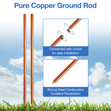 Carregar imagem no visualizador da galeria, Solid Copper Ground Rod,Portable Plug Grounding Rod Kit With 50ft Copper Wire & Alligator Clip