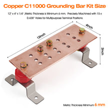 Load image into Gallery viewer, 12" Ground Bar Kit, 4’’ Wide Heavy Duty Ground Bars Copper Bus Bar with 2500V 2’’x 2” Standoff Insulators Made of UL Recognized Material