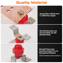 Load image into Gallery viewer, 12" Ground Bar Kit, 4’’ Wide Heavy Duty Ground Bars Copper Bus Bar with 2500V 2’’x 2” Standoff Insulators Made of UL Recognized Material
