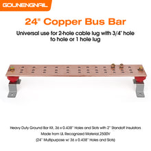 Load image into Gallery viewer, 24" Ground Bar Kit, 4’’ Wide Heavy Duty Ground Bars Copper Bus Bar with 2500V 2’’x 2” Standoff Insulators Made of UL Recognized Material