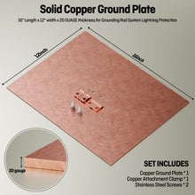 Cargar imagen en el visor de la galería, 10-pack Solid Copper Ground Plate ,16" Length x 12" width x 20 GUAGE thickness,for Grounding Rod System Lightning Protection