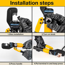 Load image into Gallery viewer, Hydraulic Crimping Tool and Wire Crimping Tool Kit, Range 12AWG-2/0AWG, 8 Pairs Of Dies For Hydraulic Hose Crimper and Electrical Terminal Cable Wire