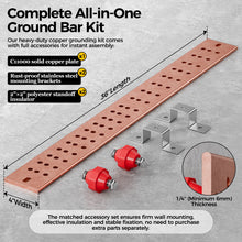 Load image into Gallery viewer, 36”x 4’’x 1/4’’(6mm Thick) Pre-Drilled Electrical Grounding Bus Barfor Power Distribution Cabinet,Ham Radio,Equipment Grounding, GOUNENGNAIL-36 Inch C11000 Solid Copper Ground Bar