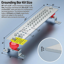 Load image into Gallery viewer, 20” Tinned Copper Ground Bus Bar Kit, Multipurpose Grounding Terminal Bar with 36×1/4” & 9×5/16” Holes, 2500V Insulated Standoff Insulators & 304 Stainless Steel Hardware for Power Distribution, Data Center & Ham Radio