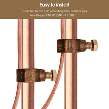 Load image into Gallery viewer, 500 Units pack Silicon Bronze Copper Ground Rod Clamp with Stainless Steel Bolt, Fits 1/2''-5/8'' Grounding Rods, Solderless Ground Connection, UL Listed