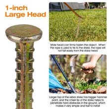 Load image into Gallery viewer, 100pcs 16" Heavy Duty Color Zinc Galvanized Ground Rebar Stakes, 1/2" Diameter Large Head Metal Ground Nails for Garden, Construction & Camping