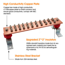 Load image into Gallery viewer, 16inch 1500A Copper Grounding Bar Kit,Copper Bus Bar Ground Bus Bar