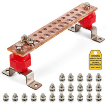 Load image into Gallery viewer, GOUNENGNAIL- 12" Copper Bus Bar,Heavy Duty Ground Bar Kit, 24 x 0.41’’ Holes and Slots with 2” Standoff Insulators Made from UL Recognized Material,2500V