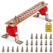 Carregar imagem no visualizador da galeria, GOUNENGNAIL- 12" Copper Bus Bar,Heavy Duty Ground Bar Kit, 24 x 0.41’’ Holes and Slots with 2” Standoff Insulators Made from UL Recognized Material,2500V