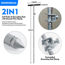 Cargar imagen en el visor de la galería, 2in1 Soil Probe & Grounding Rod with Ground Wire Clamp,Great for Electric Fence, Energizers,Locating Tools,Plumbing Tools,Landscaping and Gardening Tools