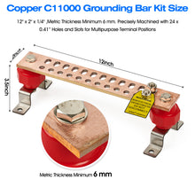Load image into Gallery viewer, GOUNENGNAIL- 12" Copper Bus Bar,Heavy Duty Ground Bar Kit, 24 x 0.41’’ Holes and Slots with 2” Standoff Insulators Made from UL Recognized Material,2500V