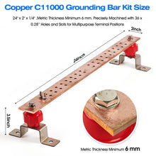 Load image into Gallery viewer, GOUNENGNAIL- 24" Copper Bus Bar,Heavy Duty Ground Bar Kit, 36 x 0.28’’ Holes with 2” Standoff Insulators Made from UL Recognized Material,2500V