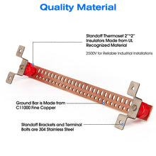 Load image into Gallery viewer, GOUNENGNAIL- 24" Copper Bus Bar,Heavy Duty Ground Bar Kit, 56 x 0.41’’ Holes and Slots with 2” Standoff Insulators Made from UL Recognized Material,2500V