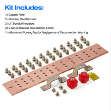 Load image into Gallery viewer, GOUNENGNAIL- 24" x 4" x 1/4" Copper Bus Bar,Heavy Duty Ground Bar Kit, 36 x 0.438’’ Holes and Slots with 2” Standoff Insulators Made from UL Recognized Material,2500V
