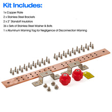 Load image into Gallery viewer, GOUNENGNAIL- 24" Copper Bus Bar,Heavy Duty Ground Bar Kit, 36 x 0.28’’ Holes with 2” Standoff Insulators Made from UL Recognized Material,2500V