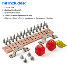 Carregar imagem no visualizador da galeria, GOUNENGNAIL- 12" Copper Bus Bar,Heavy Duty Ground Bar Kit, 24 x 0.41’’ Holes and Slots with 2” Standoff Insulators Made from UL Recognized Material,2500V