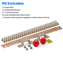 Load image into Gallery viewer, GOUNENGNAIL- 24" Copper Bus Bar,Heavy Duty Ground Bar Kit, 56 x 0.41’’ Holes and Slots with 2” Standoff Insulators Made from UL Recognized Material,2500V