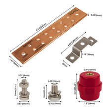 Load image into Gallery viewer, GOUNENGNAIL-Wall Mounted Copper Ground Bar Kit .25" x 2" x 10" Bus Bar 5/16'' x 12 Terminal Positions