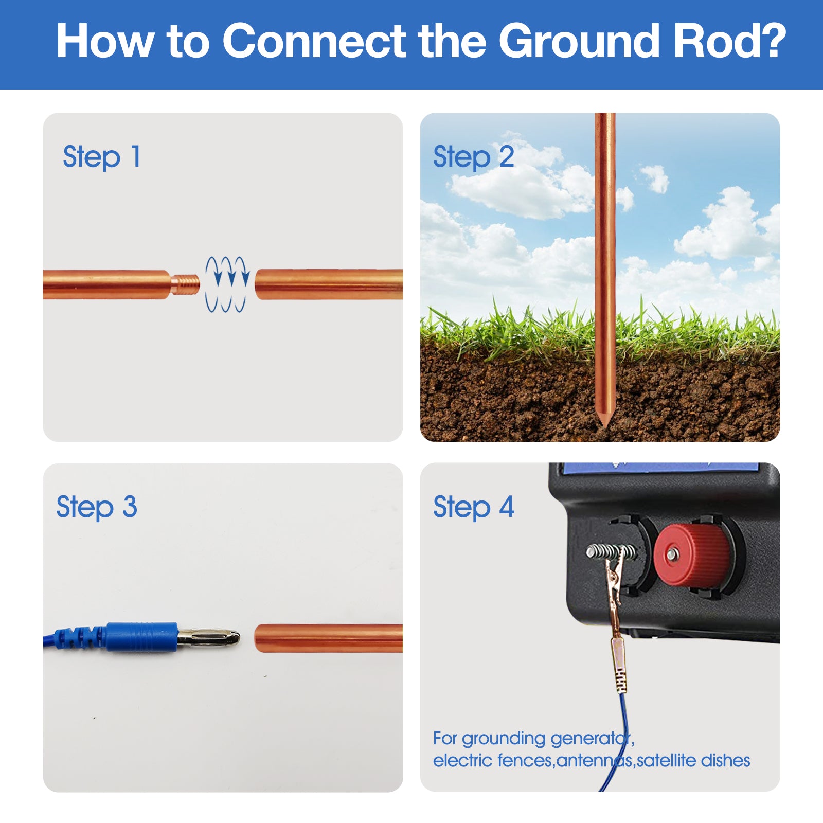 Grounding Rode Solid Copper Ground Rod,Portable Plug Grounding Rod Kit With 50ft Copp ...
