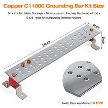 Cargar imagen en el visor de la galería, 24&quot; Ground Bar Kit, 4’’ Wide Tin Plated Copper Bus Bar Ground Bar with 2500V 2’’x 2” Standoff Insulators Made of UL Recognized Material
