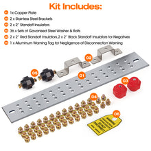 Cargar imagen en el visor de la galería, 24&quot; Ground Bar Kit, 4’’ Wide Tin Plated Copper Bus Bar Ground Bar with 2500V 2’’x 2” Standoff Insulators Made of UL Recognized Material
