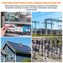 Cargar imagen en el visor de la galería, 24&quot; Ground Bar Kit, 4’’ Wide Tin Plated Copper Bus Bar Ground Bar with 2500V 2’’x 2” Standoff Insulators Made of UL Recognized Material
