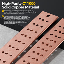 Load image into Gallery viewer, 36”x 4’’x 1/4’’(6mm Thick) Pre-Drilled Electrical Grounding Bus Barfor Power Distribution Cabinet,Ham Radio,Equipment Grounding, GOUNENGNAIL-36 Inch C11000 Solid Copper Ground Bar
