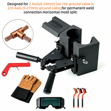 Load image into Gallery viewer, 2 AWG (6.54mm) to 2/0 (9.27mm) AWG Solid Cables Horizontal Split Graphite Exothermic Welding Mold Kit
