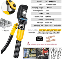 Carregar imagem no visualizador da galeria, Hydraulic Crimping Tool and Wire Crimping Tool Kit, Range 12AWG-2/0AWG, 8 Pairs Of Dies For Hydraulic Hose Crimper and Electrical Terminal Cable Wire
