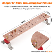 Cargar imagen en el visor de la galería, 24&quot; Ground Bar Kit, 4’’ Wide Heavy Duty Ground Bars Copper Bus Bar with 2500V 2’’x 2” Standoff Insulators Made of UL Recognized Material
