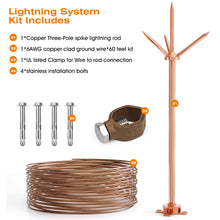 Cargar imagen en el visor de la galería, Lightning Rod,Copper Lightning Rod Protection System With 60 Feet 6AWG Down Conductor and Ground Rod Clamp UL Listed for House Roof Bungalow Tin House Farm
