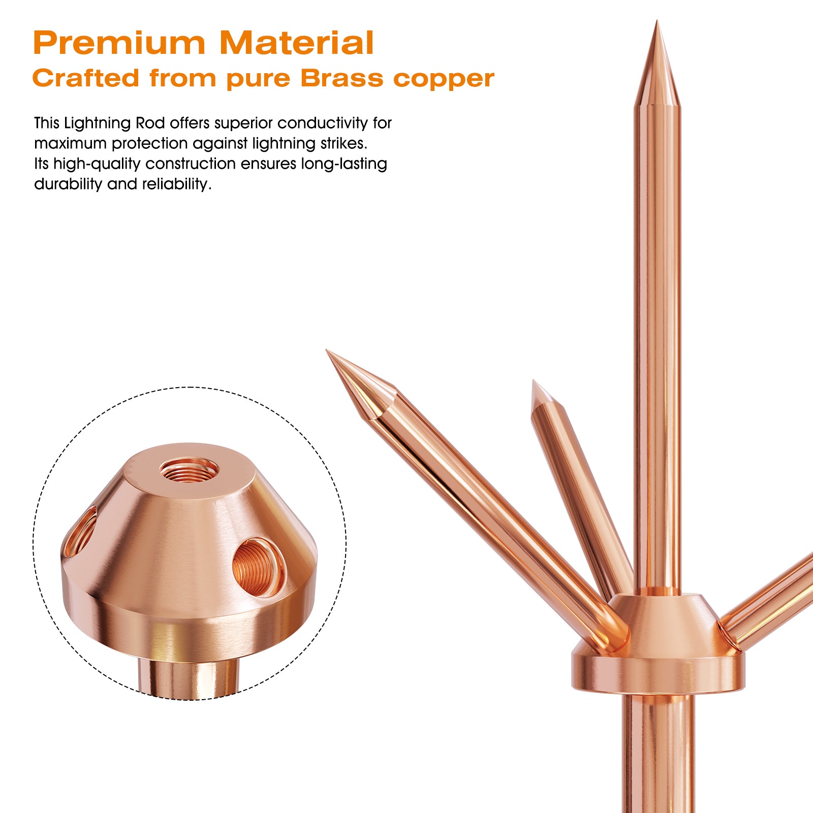 Lightning Rod Tips Lightning Rod,Copper Lightning Rod Protection System With 60 Feet 6AWG ...