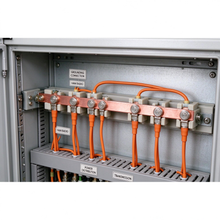 Load image into Gallery viewer, 36” x 1’’x 1/4’’(6mm Thick) Electrical Grounding Bus Barfor Power Distribution Cabinet,Ham Radio,Equipment Grounding, GOUNENGNAIL-36 Inch C11000 Solid Copper Ground Bar
