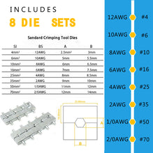 Carregar imagem no visualizador da galeria, Hydraulic Crimping Tool and Wire Crimping Tool Kit, Range 12AWG-2/0AWG, 8 Pairs Of Dies For Hydraulic Hose Crimper and Electrical Terminal Cable Wire

