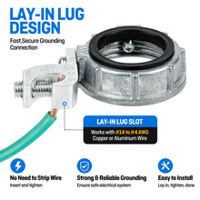 Load image into Gallery viewer, 300 Units pack 1" Grounding Bushing - UL Listed Ground Bond Bushing with Layin Wiring Lug,Galvanized Rigid/IMC Conduit Fitting,Insulated and Threaded
