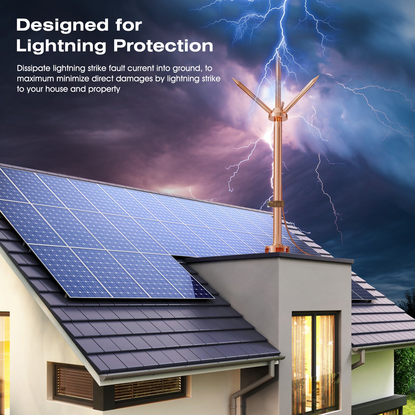 Lightning Conductor Rode Lightning Rod,Copper Lightning Rod Protection System With 60 Feet 6AWG ...