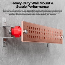 Load image into Gallery viewer, 36”x 4’’x 1/4’’(6mm Thick) Pre-Drilled Electrical Grounding Bus Barfor Power Distribution Cabinet,Ham Radio,Equipment Grounding, GOUNENGNAIL-36 Inch C11000 Solid Copper Ground Bar
