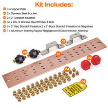 Cargar imagen en el visor de la galería, 24&quot; Ground Bar Kit, 4’’ Wide Heavy Duty Ground Bars Copper Bus Bar with 2500V 2’’x 2” Standoff Insulators Made of UL Recognized Material
