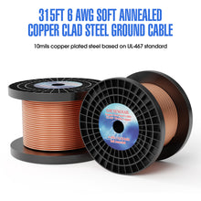 Cargar imagen en el visor de la galería, 315ft 6 AWG Soft Annealed Solid Grounding Wire, Per UL-467 10 Mils Copper Clad Steel Ground Cable Earth Wire
