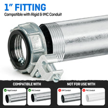 Load image into Gallery viewer, 300 Units pack 1" Grounding Bushing - UL Listed Ground Bond Bushing with Layin Wiring Lug,Galvanized Rigid/IMC Conduit Fitting,Insulated and Threaded
