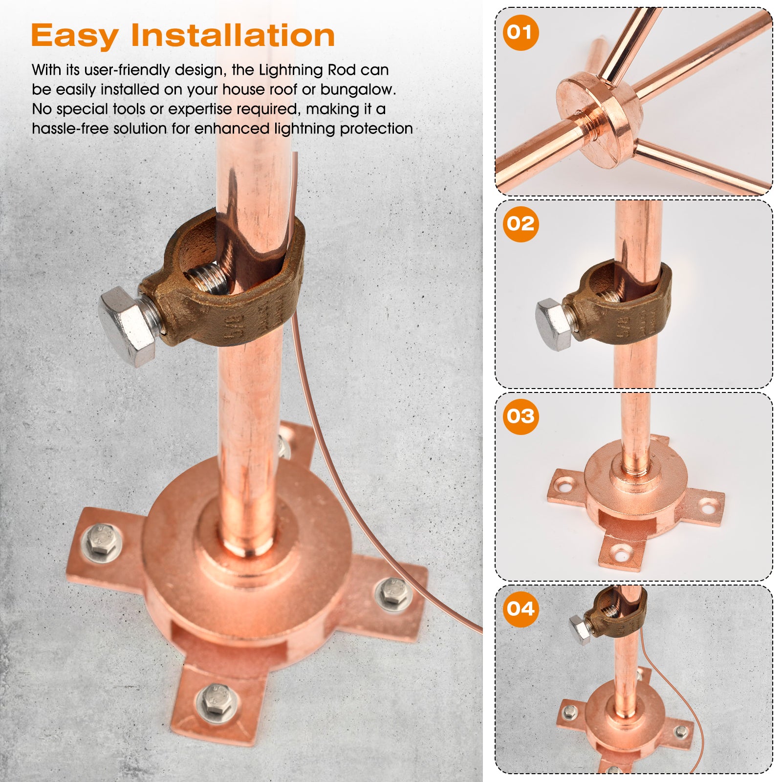 Lightning Rod,Copper Lightning Rod Protection System With 60 Feet 6AWG ...