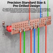 Load image into Gallery viewer, 36”x 4’’x 1/4’’(6mm Thick) Pre-Drilled Electrical Grounding Bus Barfor Power Distribution Cabinet,Ham Radio,Equipment Grounding, GOUNENGNAIL-36 Inch C11000 Solid Copper Ground Bar
