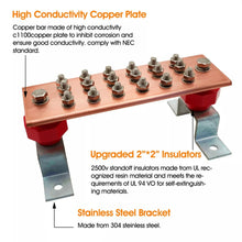 Load image into Gallery viewer, Copper Bus Bar Ground Bus Bar, 10&quot; 1500A Copper Grounding Bar Kit
