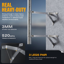 Load image into Gallery viewer, 16 ea. Full Hardware Kit, 16" Antenna Mast Wall Mount Bracket, Heavy-Duty 3-Leg Windproof Stand Off, 304 Stainless Steel Antenna Pole Clamp
