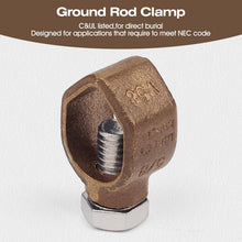 Load image into Gallery viewer, 500 Units pack Silicon Bronze Copper Ground Rod Clamp with Stainless Steel Bolt, Fits 1/2''-5/8'' Grounding Rods, Solderless Ground Connection, UL Listed
