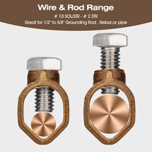 Load image into Gallery viewer, 500 Units pack Silicon Bronze Copper Ground Rod Clamp with Stainless Steel Bolt, Fits 1/2''-5/8'' Grounding Rods, Solderless Ground Connection, UL Listed
