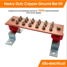 Load image into Gallery viewer, Copper Bus Bar Ground Bus Bar, 10&quot; 1500A Copper Grounding Bar Kit
