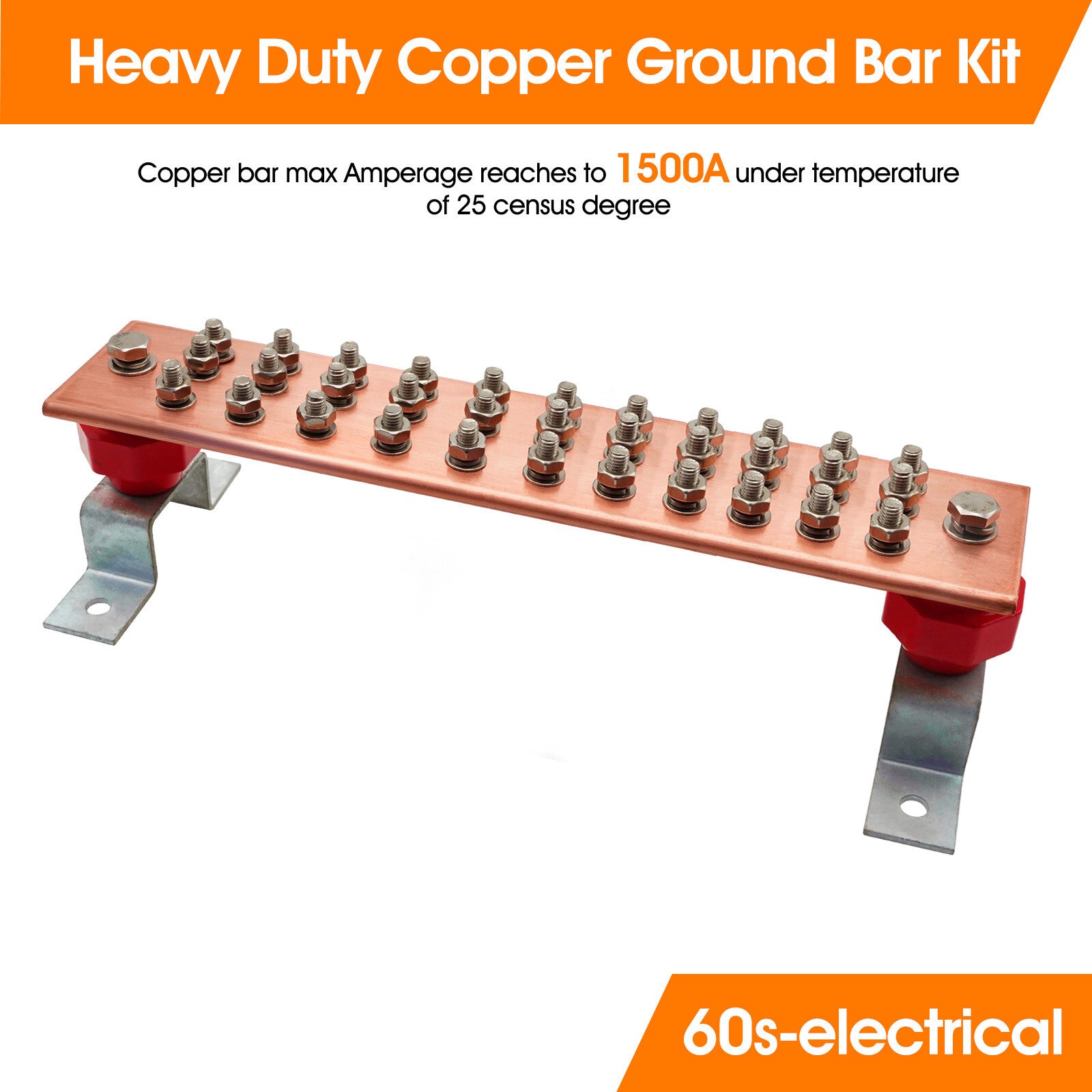 16inch 1500A Copper Grounding Bar Kit,Copper Bus Bar Ground Bus Bar ...