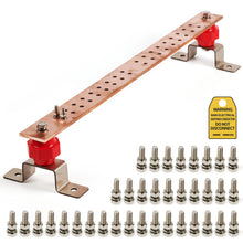Load image into Gallery viewer, GOUNENGNAIL- 24&quot; Copper Bus Bar,Heavy Duty Ground Bar Kit, 36 x 0.28’’ Holes with 2” Standoff Insulators Made from UL Recognized Material,2500V
