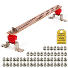 Cargar imagen en el visor de la galería, GOUNENGNAIL- 24&quot; Copper Bus Bar,Heavy Duty Ground Bar Kit, 56 x 0.41’’ Holes and Slots with 2” Standoff Insulators Made from UL Recognized Material,2500V
